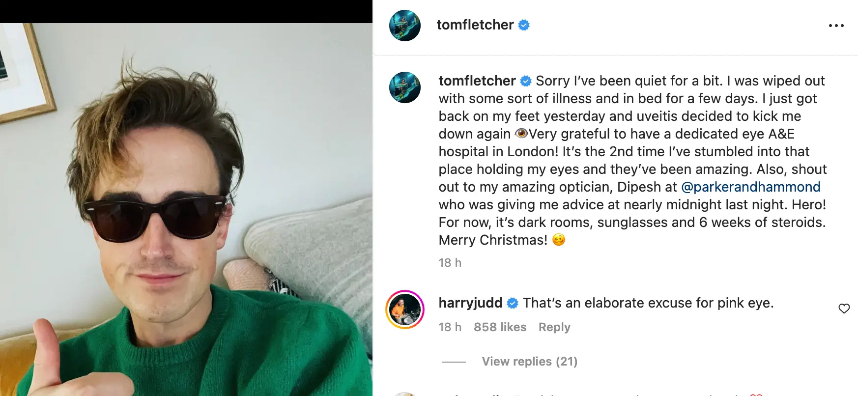 Fletcher shared an update on his health with fans.