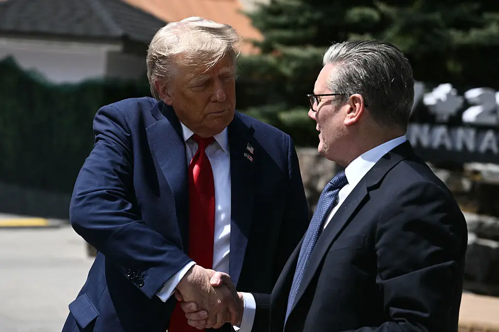 Trump made the slip-up while showing off his new trade deal with the UK (Getty Images/BRENDAN SMIALOWSKI)