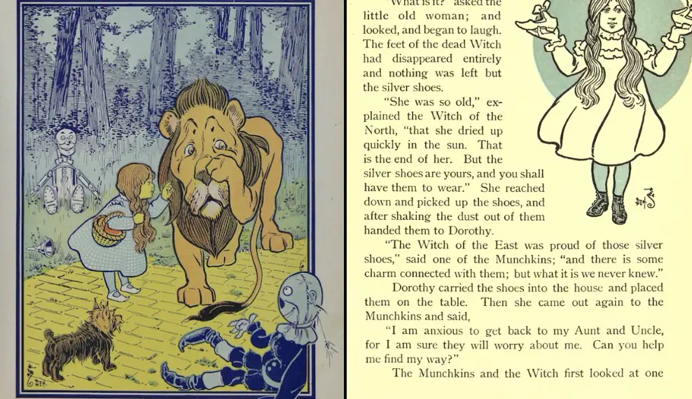Frank Baum's original book described the slippers as silver (George M. Hill Company)