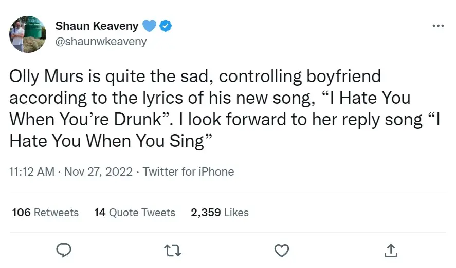 Some reckoned Olly Murs didn't come off well in his song lyrics.