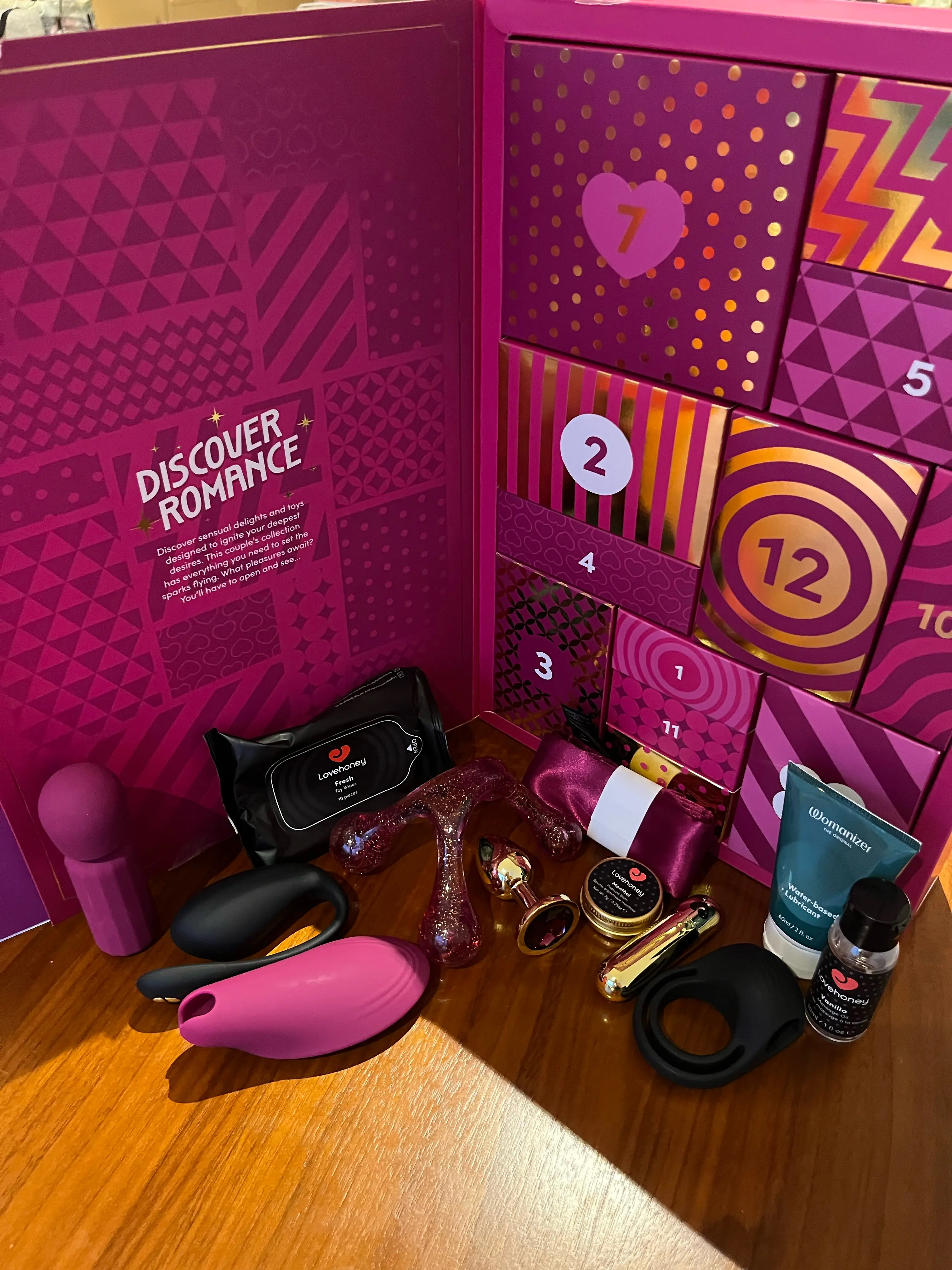 The 'Discover Romance' calendar is sure to set an intimate vibe - and it's pink, so obviously that was a plus (Tyla)