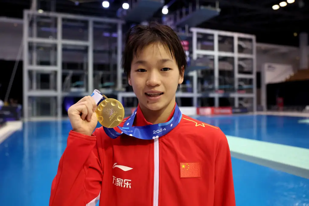 Quan Hongchan dedicated the medal to her ill mother. (Sarah Stier/Getty Images)