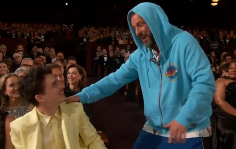 Timothée Chalamet got caught up in a bizarre interaction with Adam Sandler at last night's Oscars (ABC)