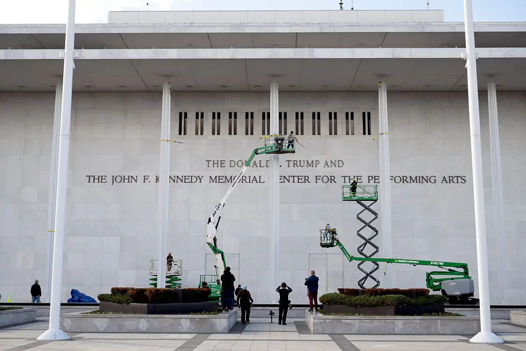 Donald Trump had his name added to the building back in December (Photo by Marvin Joseph/The Washington Post via Getty Images)