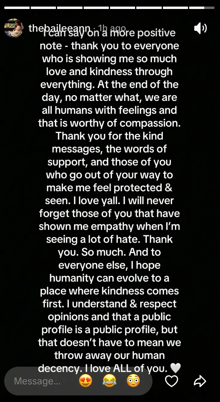 The 18-year-old urged fans to hold on to 'human decency' (TikTok/@thebaileeann)