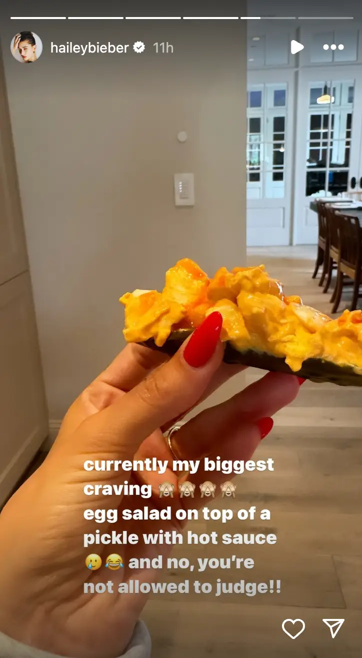 The mum-to-be took to Instagram to share her 'biggest' pregnancy craving. (Instagram/@haileybieber)