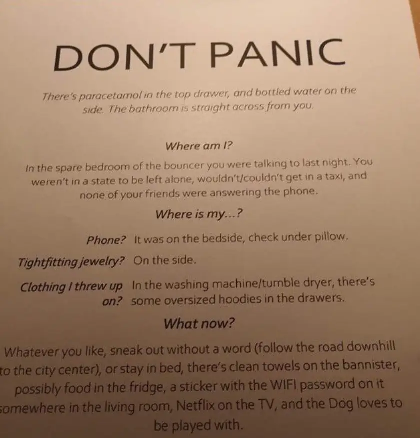 The note was left by the bed of the reader.