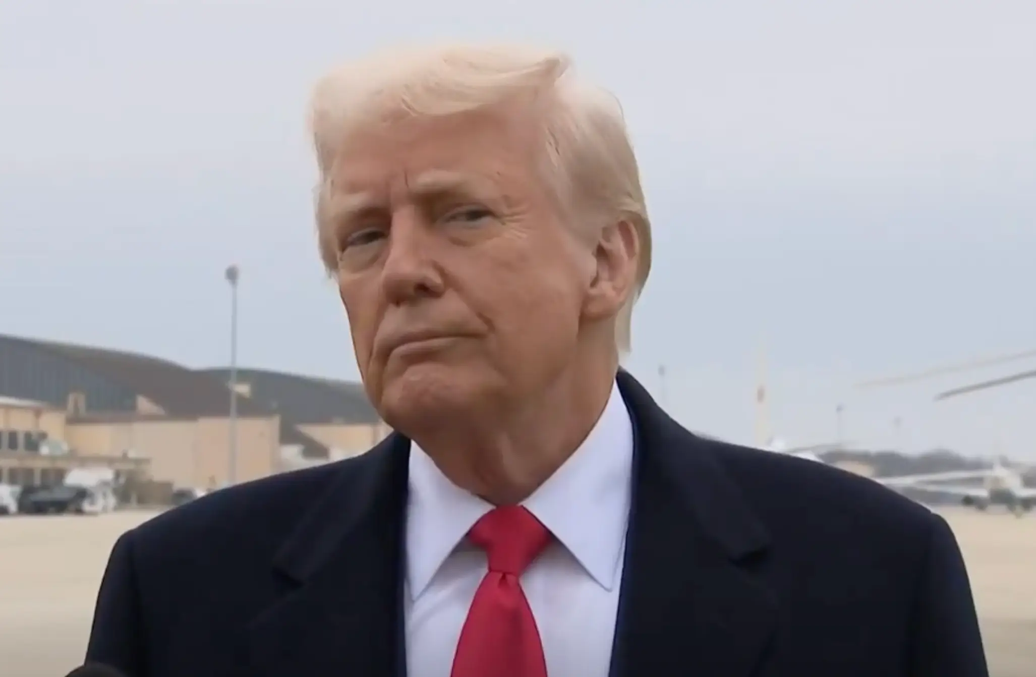 Donald Trump was hit in the face with a boom mic during a press meeting over the weekend (14 March) (Fox)