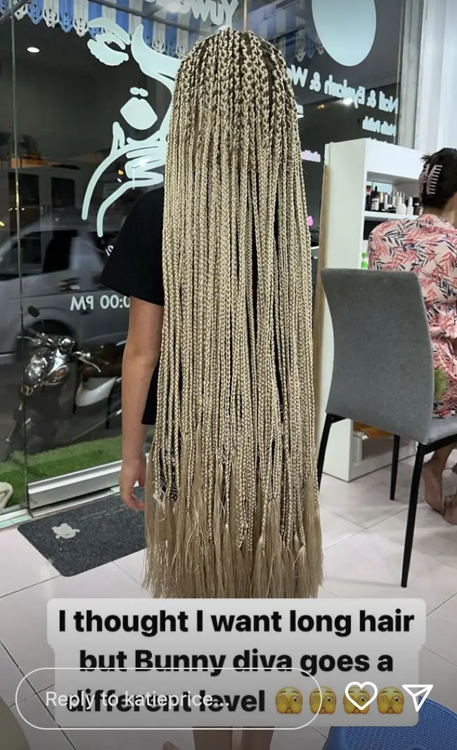 Bunny's extensions go past her knees.