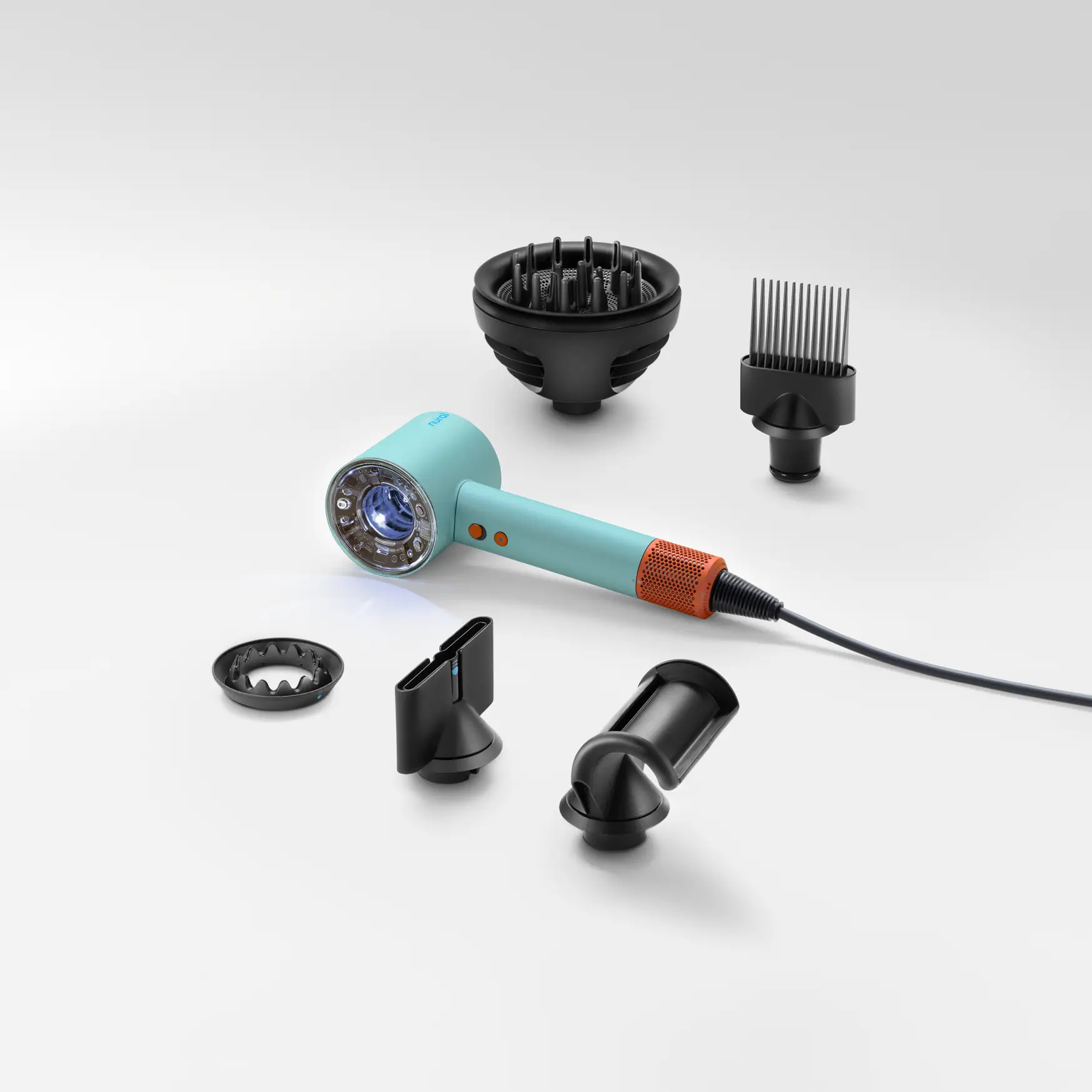 The hairdryer also comes with a variety of attachments.