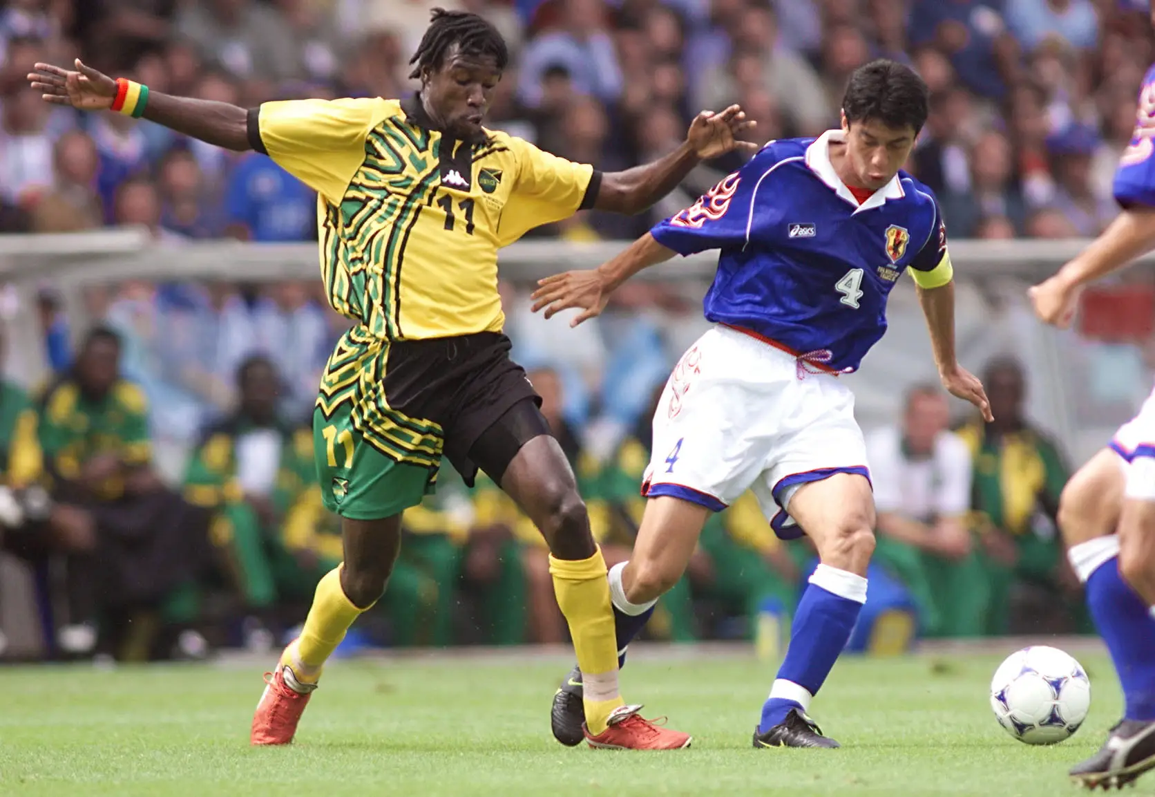Jamaica's Theodore Whitmore slotted two past Japan at the 1998 World Cup wearing the No.11 jersey (GERARD CERLES / AFP via Getty Images)
