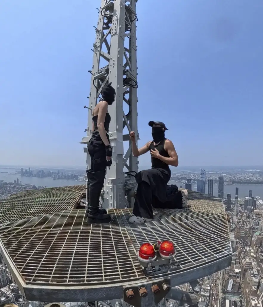 The couple scaled the antenna before moving down to a lower level to propose (instagram/angela_nikolau)