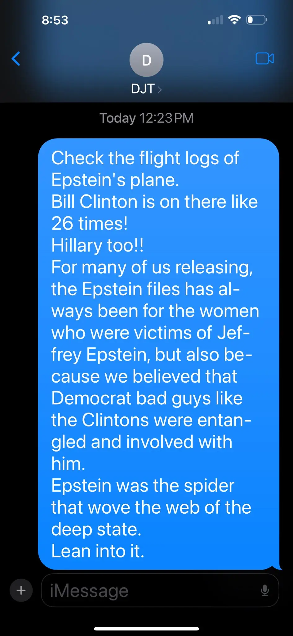 Last week, Greene shared a screenshotted text message exchange she said she had sent the president earlier in the day about releasing the Epstein files, which she said 'is what sent him over the edge' (X/@RepMTG)