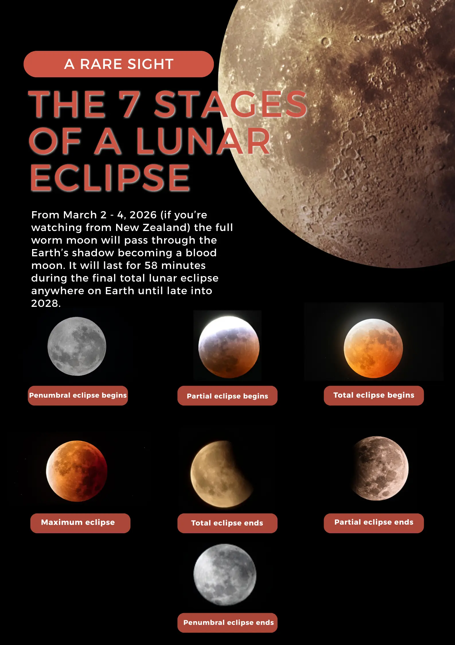 There are seven stage of the lunar eclipse (UNILAD)
