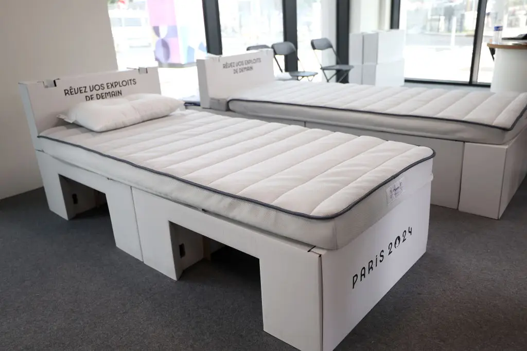 The cardboard beds were for sustainability purposes. (Maja Hitij/Getty Images)