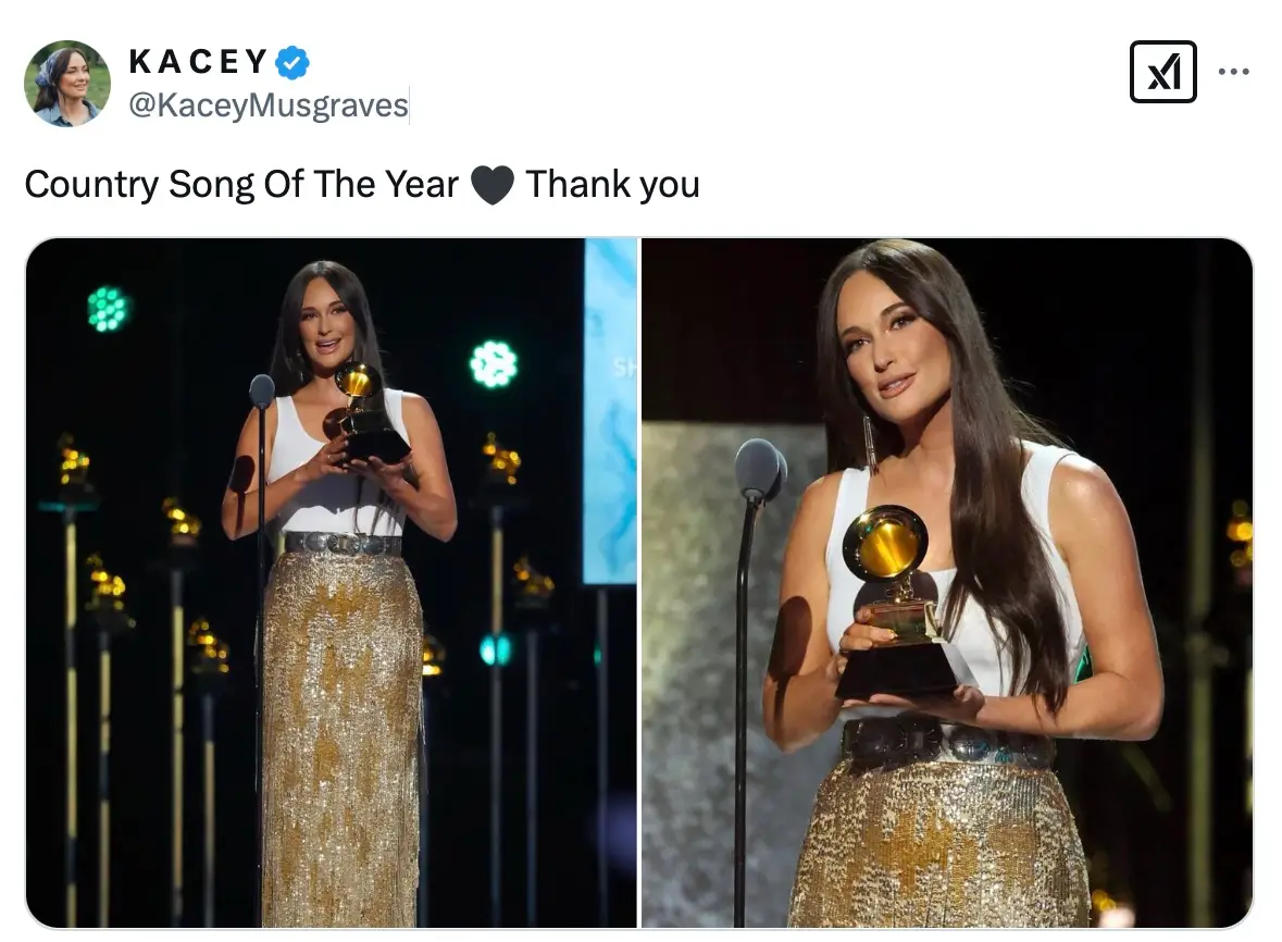 Kacey ignored the drama in her tweet (Leon Bennett/Getty Images for The Recording Academy/Amy Sussman/Getty Images)