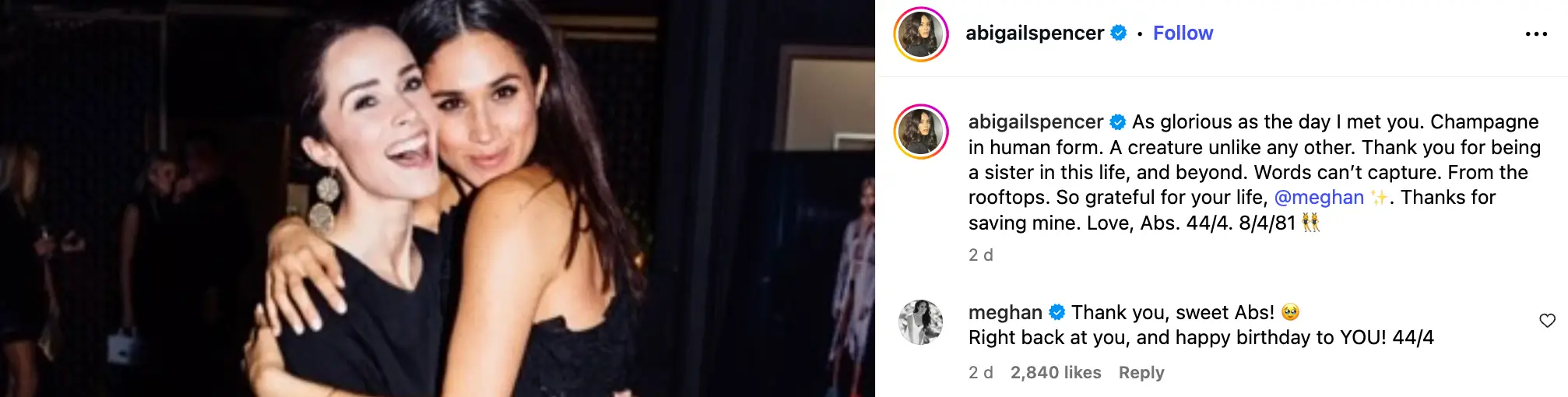 Meghan responded to her former co-star's comment (Instagram/@abigailspencer)