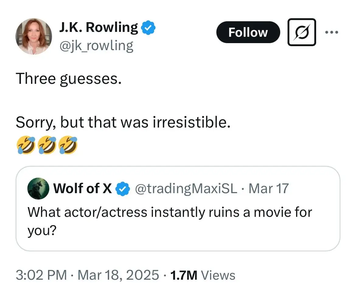 The author made a slight dig at the Golden Trio again on social media (X/jk_rowling)