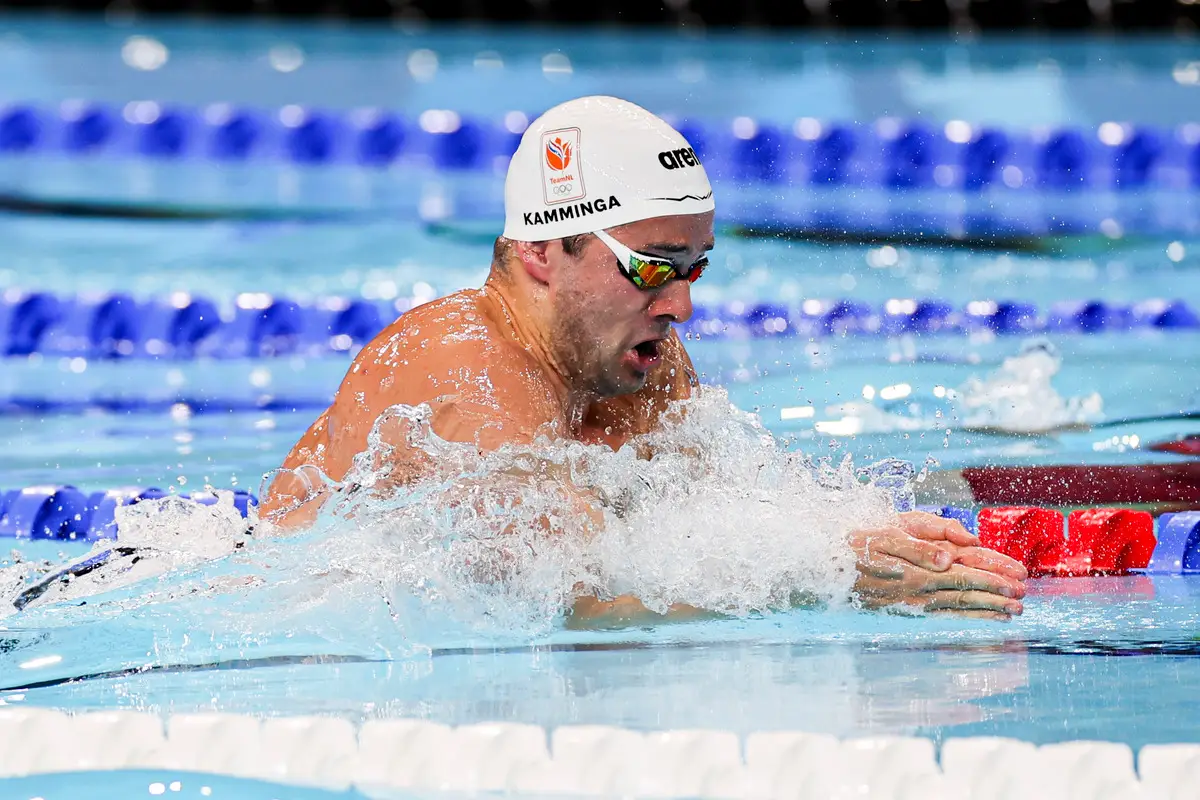 Dutch swimmer, Arno Kamminga, made waves on social media due to his optical illusion swimming trunks. (Henk Jan Dijks/Marcel ter Bals/DeFodi Images/DeFodi via Getty Images)