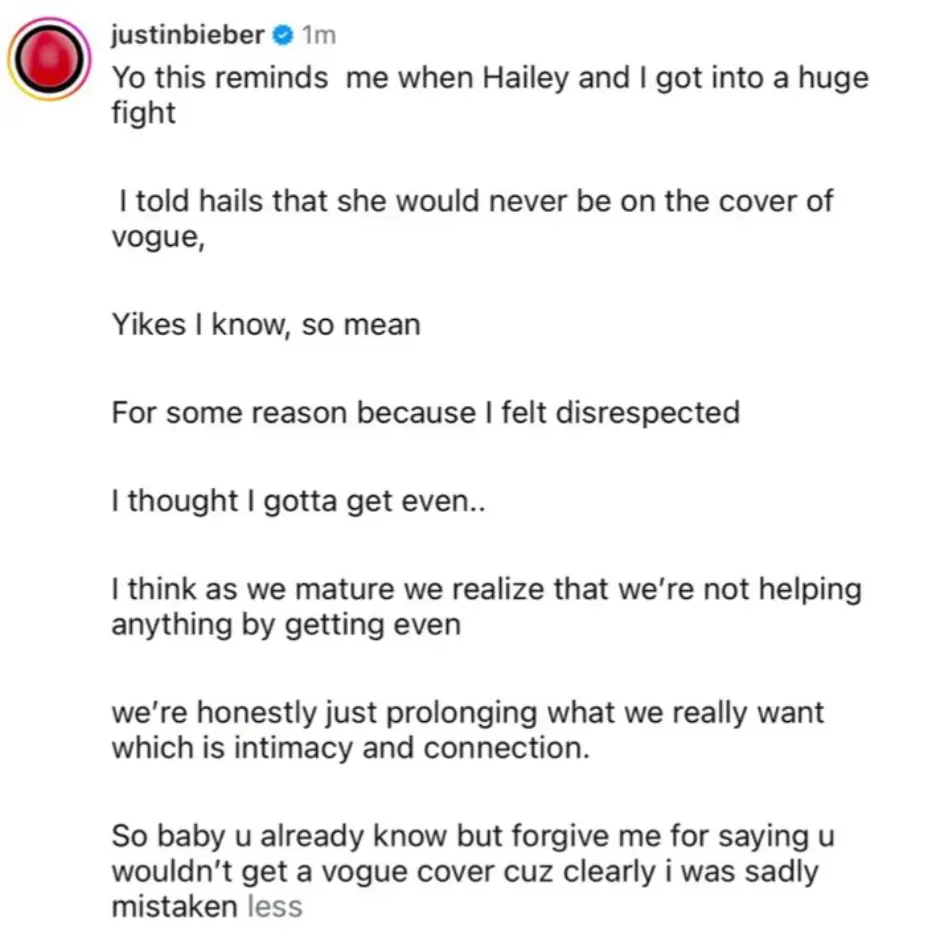 Fans were shocked by the father-of-one's 'diabolical' caption which Bieber has since removed (Instagram/@justinbieber)