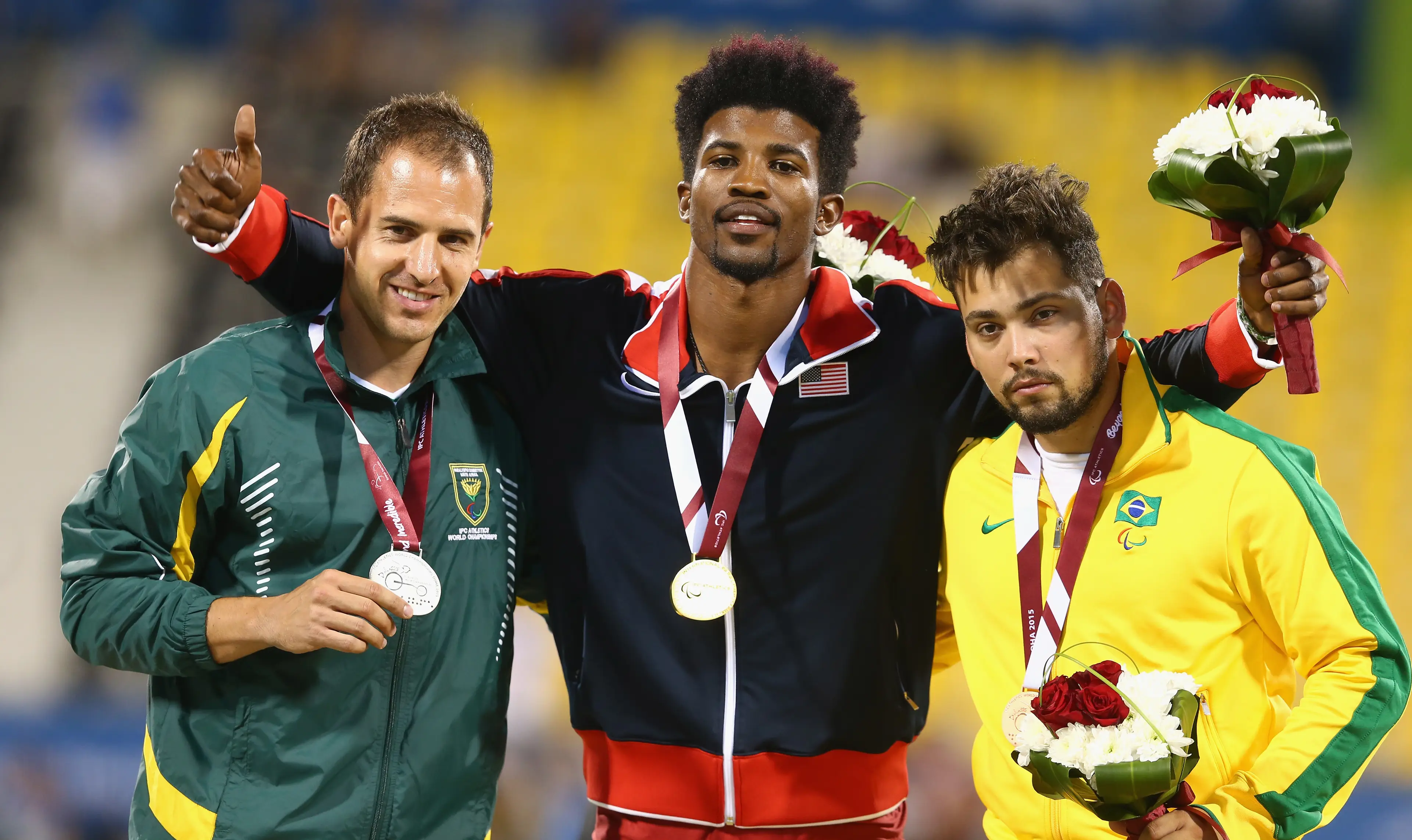 Arnu (left) has two Paralympic medals to his name. (Francois Nel/Getty Images)
