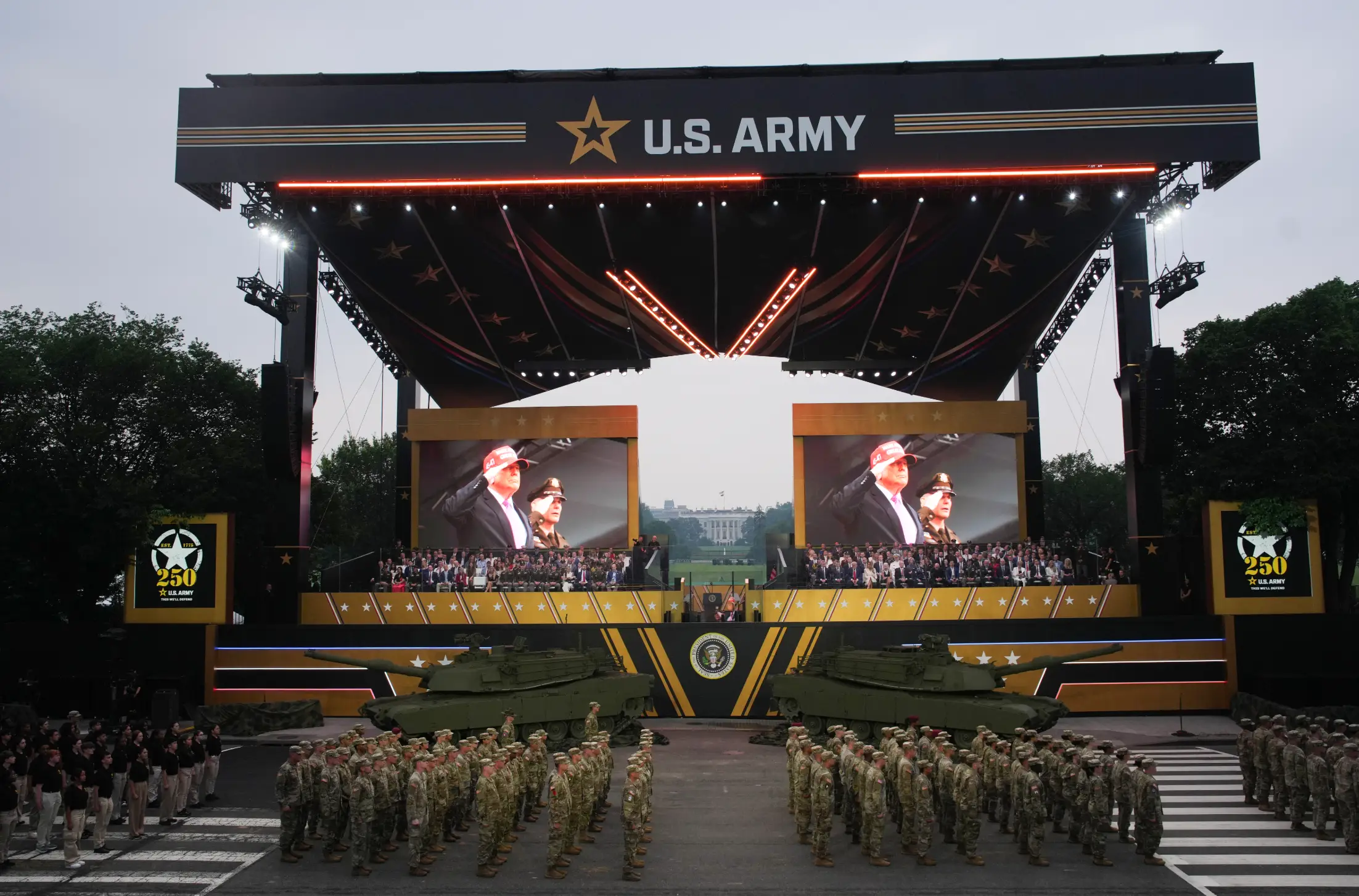 Social media users have come up with a wild new theory about why Trump looked sad at his military parade on Saturday (Andrew Harnik/Getty Images)