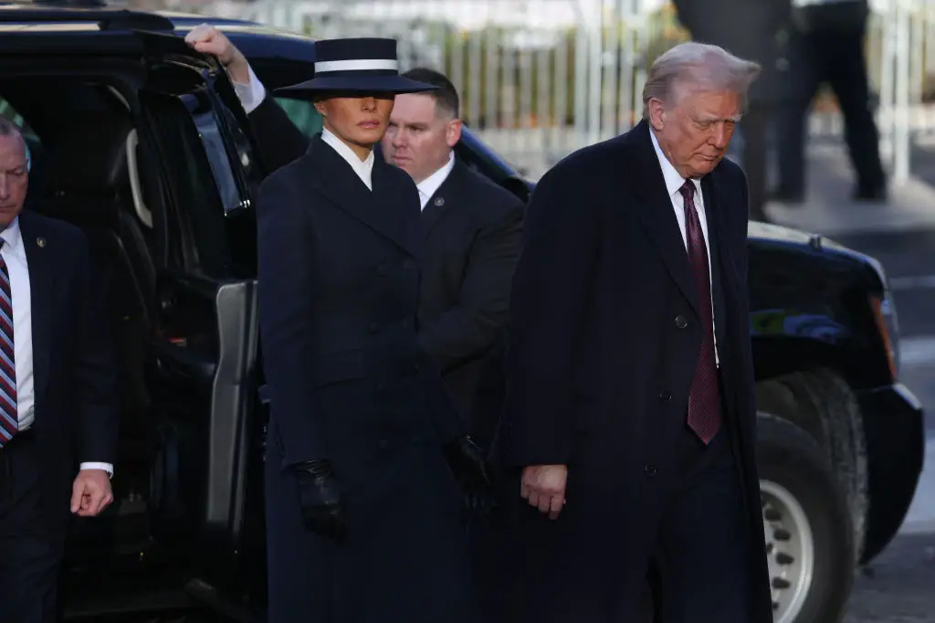 Melania Trump donned a monochrome outfit complete with a statement hat during her husband's inauguration (Scott Olson / Staff / Getty Images)