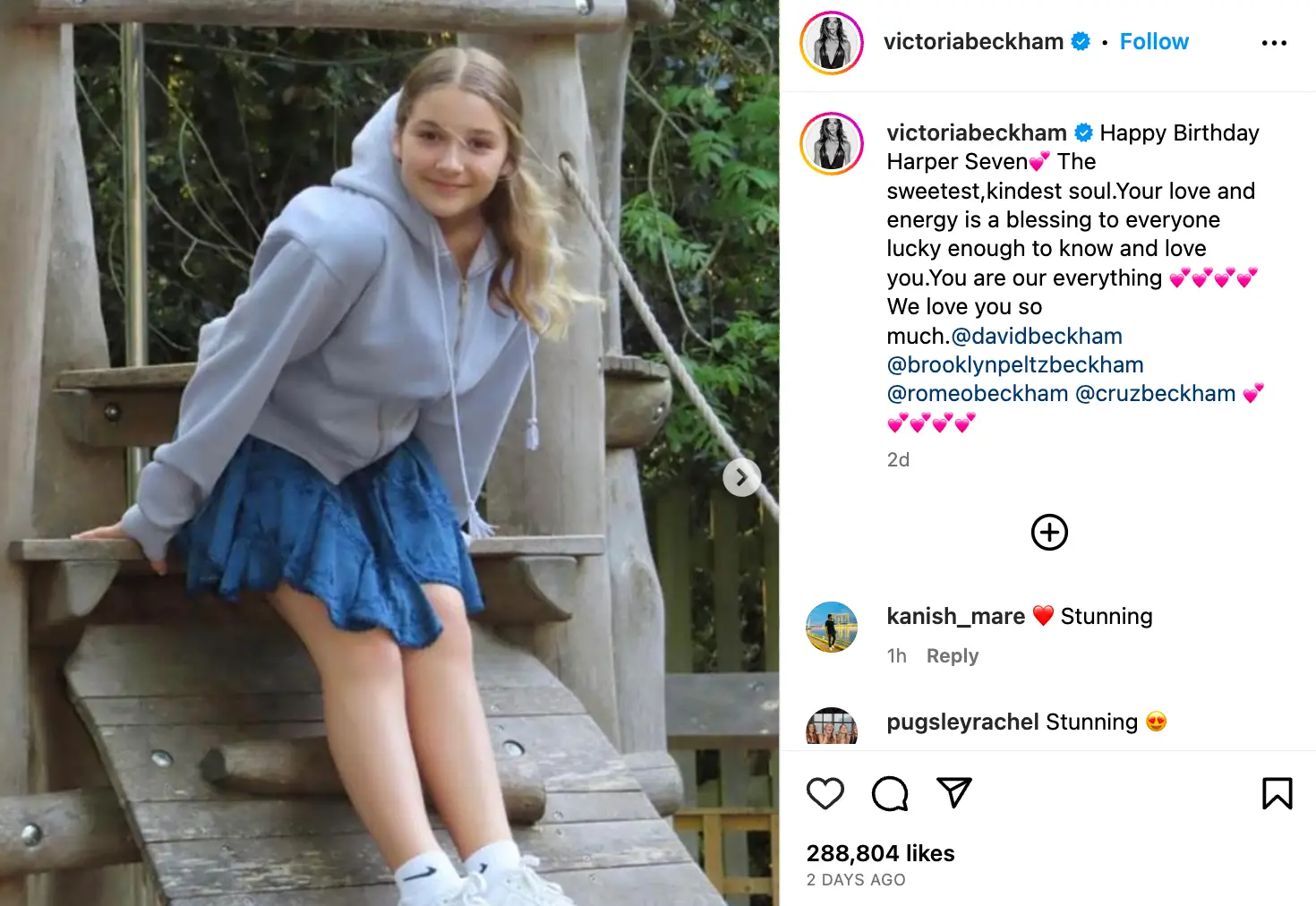 Victoria Beckham wished her daughter a happy birthday on Instagram.