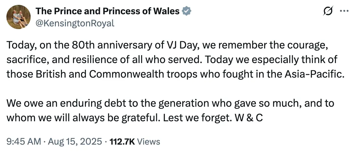 The Wales' shared a message online (X/@KensingtonRoyal)