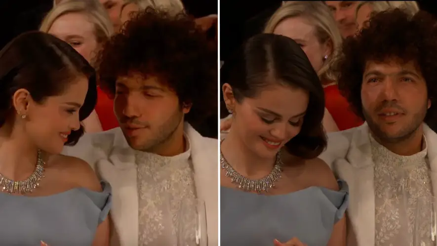 Selena Gomez and Benny Blanco praised for reaction to savage joke from Golden Globes host Nikki Glaser