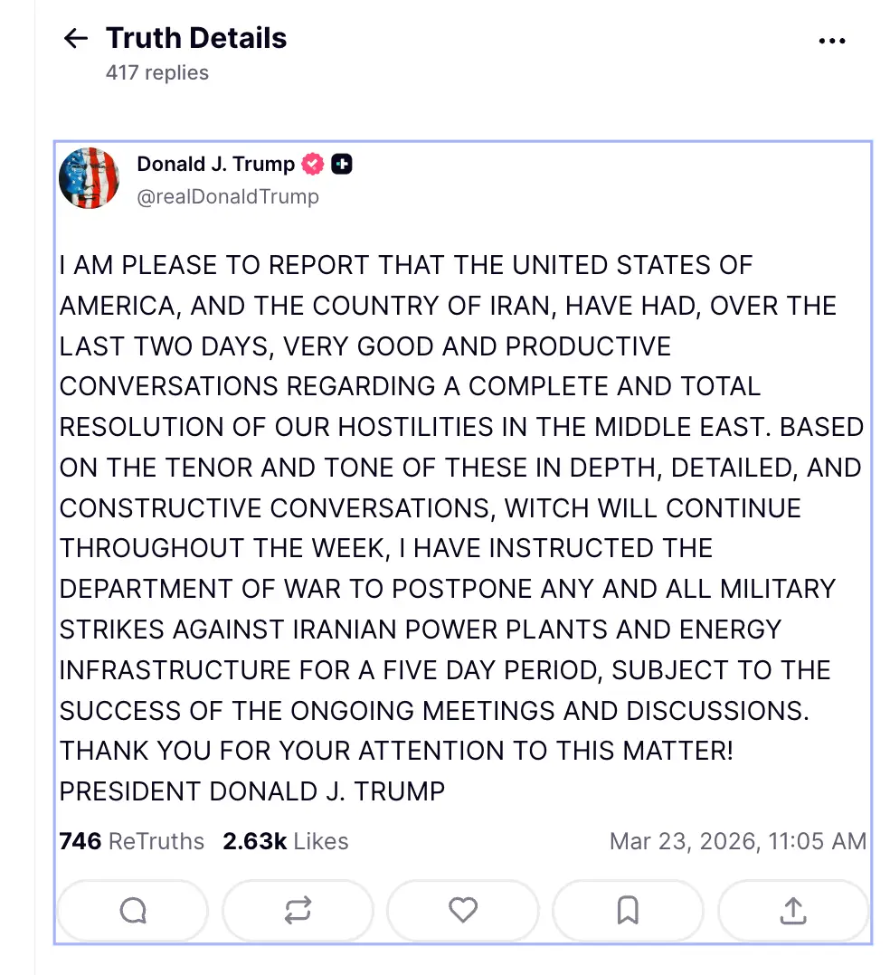 Trump shared the statement to social media, just hours ahead of a deadline later in the day (Truth Social/@RealDonaldTrump)