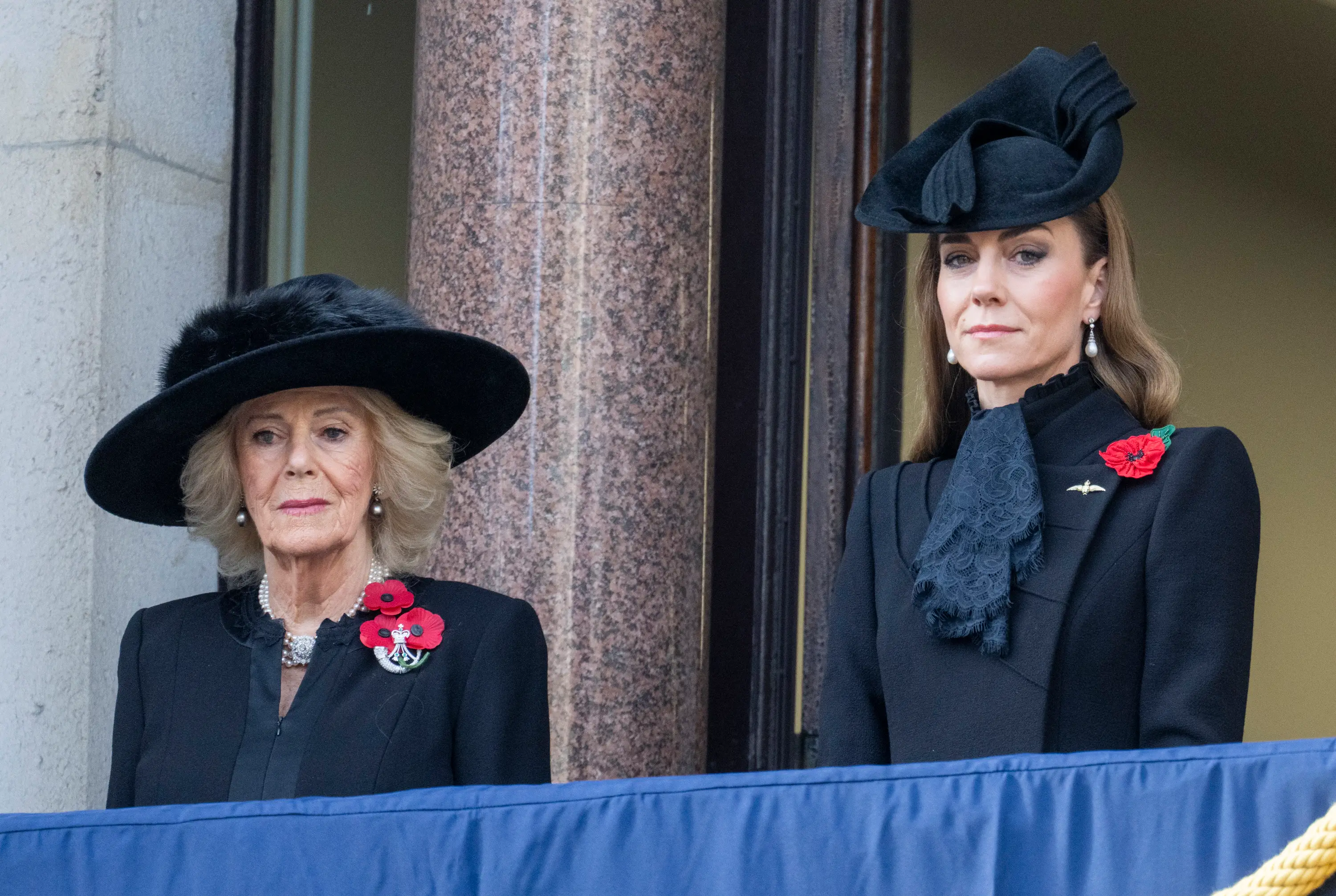 Kate stood on the balcony alongside Queen Camilla for the Remembrance Sunday service over the weekend (Mark Cuthbert/UK Press via Getty Images)