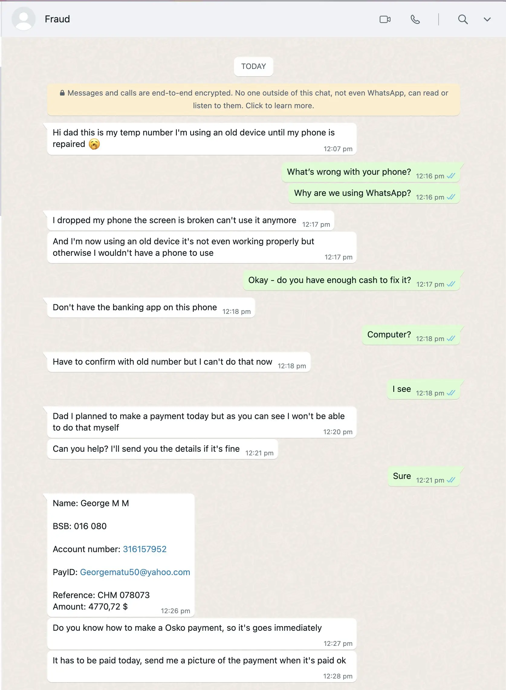 This Australian parent also experienced the 'mum and dad scam' (