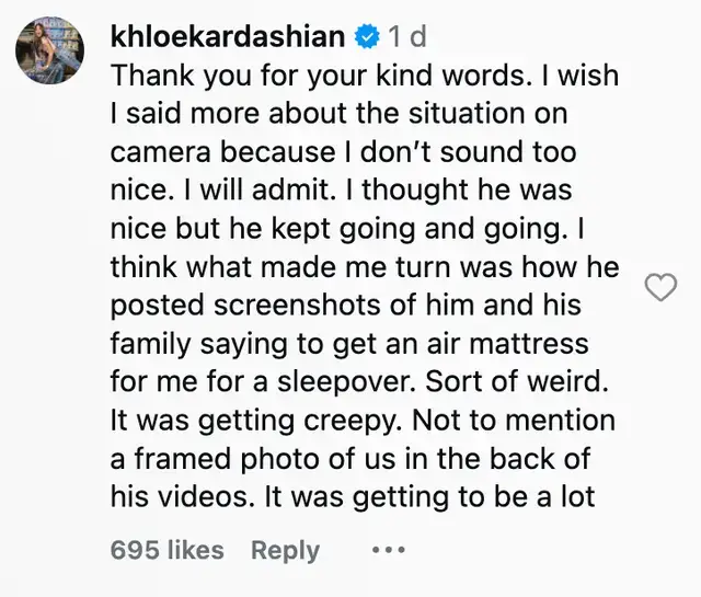 The reality TV star claimed that he kept 'going and going' and it got 'creepy' (Instagram)