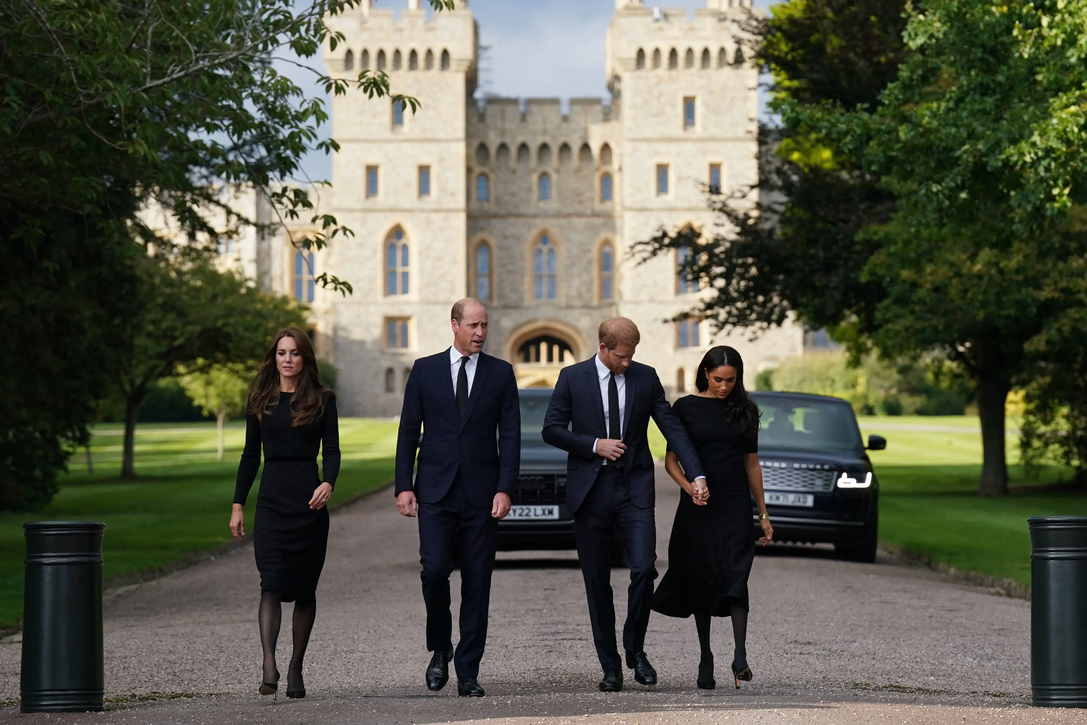 The group were seen walking round Windsor Castle shortly after the Queen's passing (KIRSTY O'CONNOR/POOL/AFP via Getty Images)