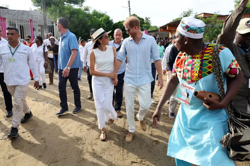 Harry and Meghan in Colombia. (Eric Charbonneau/Archewell Foundation via Getty Images)