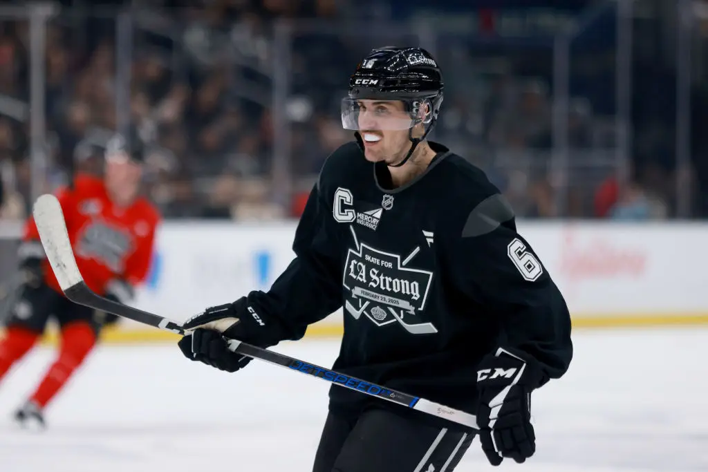 Bieber opened up about little Jack during the Skate For LA Strong charity hockey game on Sunday (Nicole Vasquez / Contributor / Getty Images)