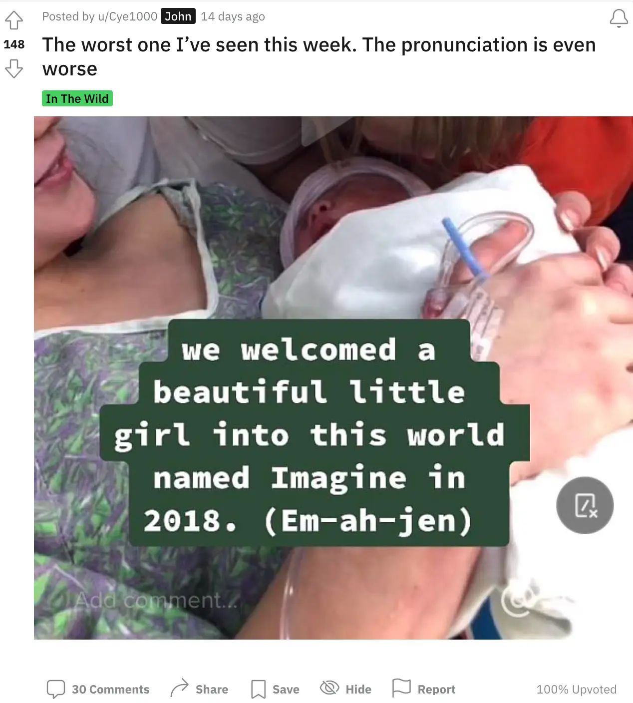 A couple announced their baby's name as being, Imagine.