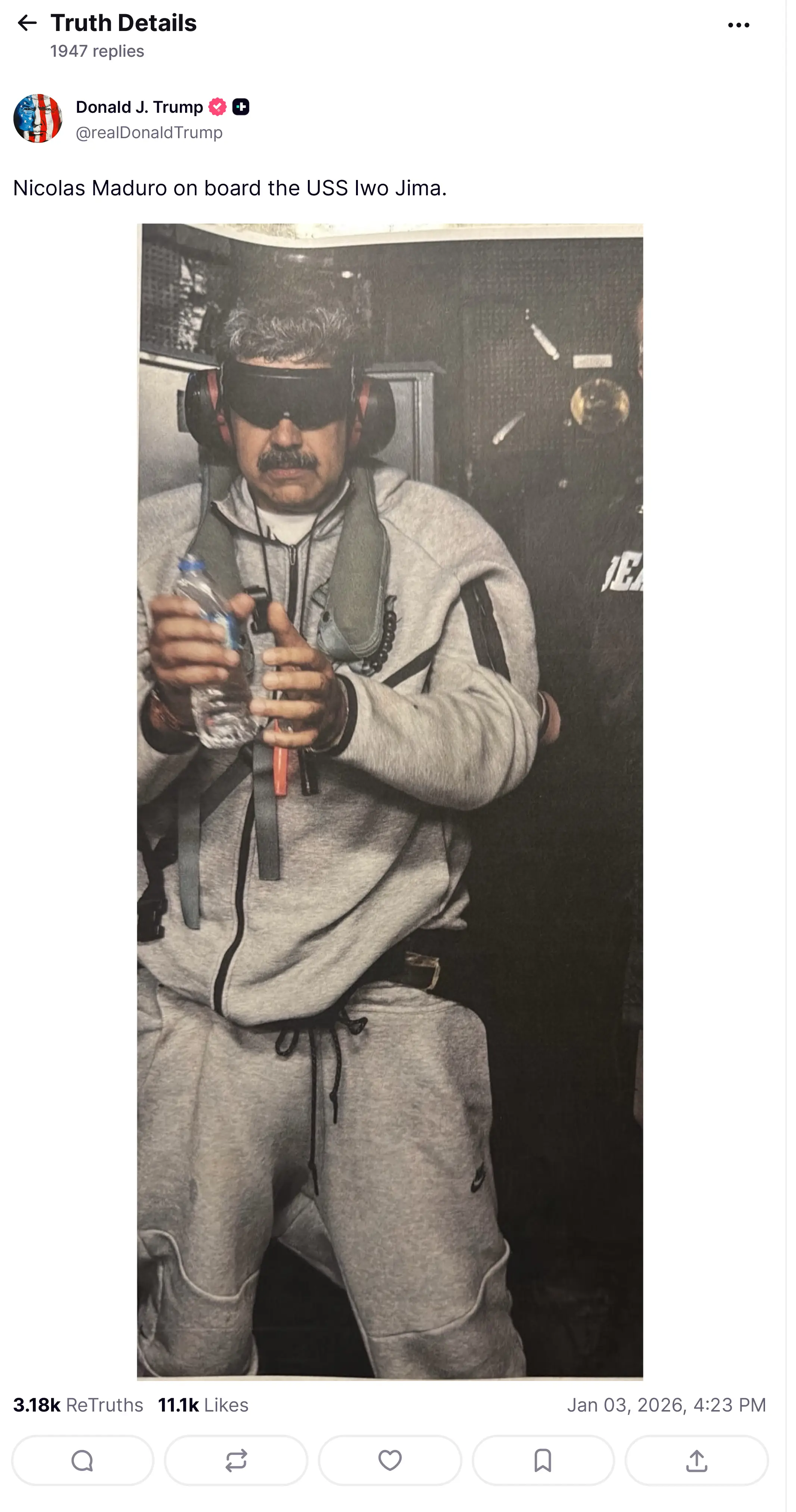 Nicolás Maduro has pleaded not guilty to 'narco-terrorism' charges and claimed he was a prisoner of war (Handout from Truth Social via Getty Images)