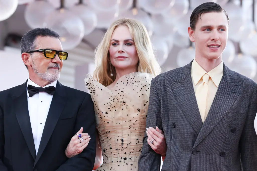 Nicole Kidman with her co-stars Antonio Banderas and Harris Dickinson (Stefania D'Alessandro/WireImage)