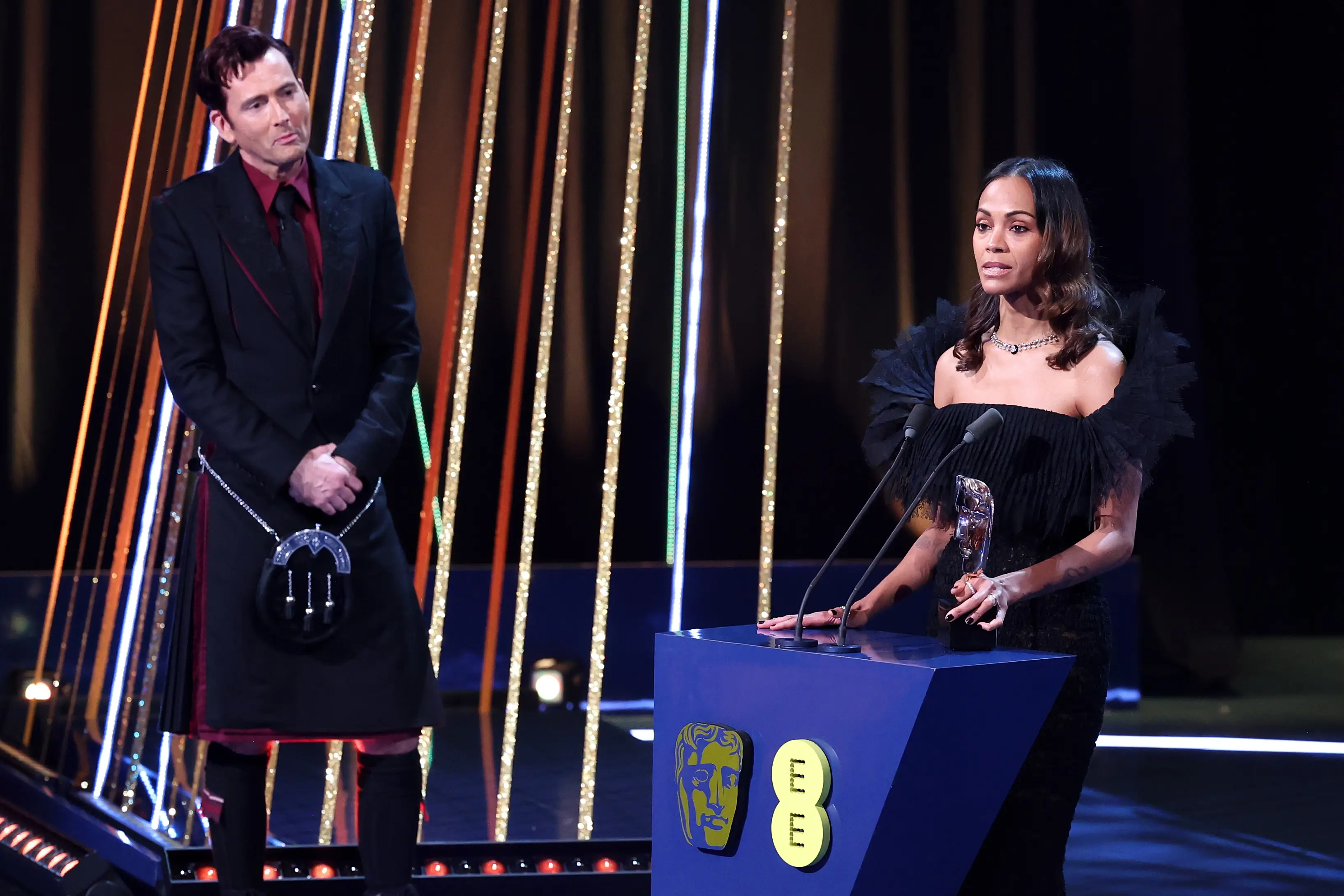 Saldaña's speech contained several swear words (Tristan Fewings/BAFTA/Getty Images for BAFTA)