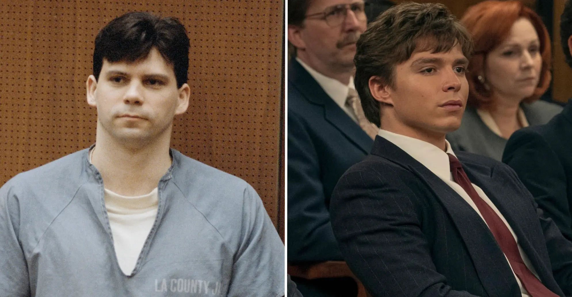 Lyle Menendez is played by acting newcomer Nicholas Alexander Chavez (Ted Soqui/Sygma via Getty Images/Netflix)