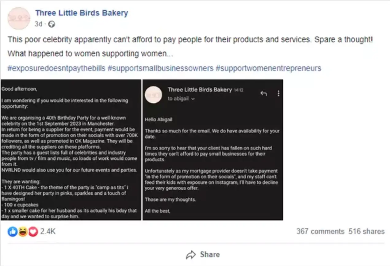 The Bradford bakery called out the company.