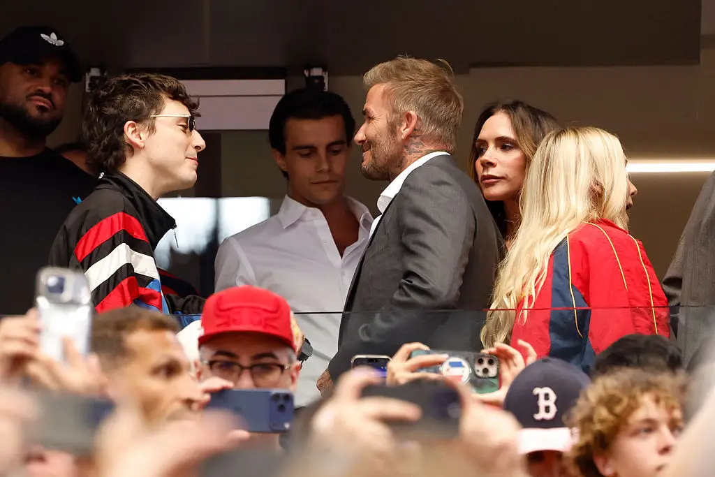 David Beckham and Timothée had an unexpected meet-up during the France vs Spain World Cup match yesterday (Jean Catuffe / Contributor / Getty Images)