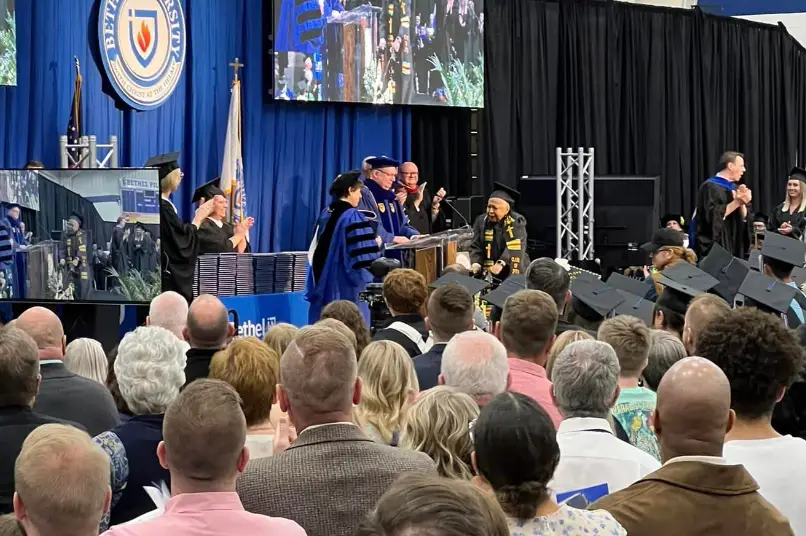 Hall took to the stage to collect her degree.
