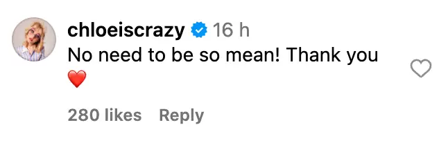 Chloe hit back. (@checkthetag/Instagram)