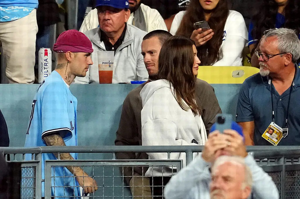 Justin and Hailey attended Game Three of the World Series in Los Angeles (Mary DeCicco/Getty Images)