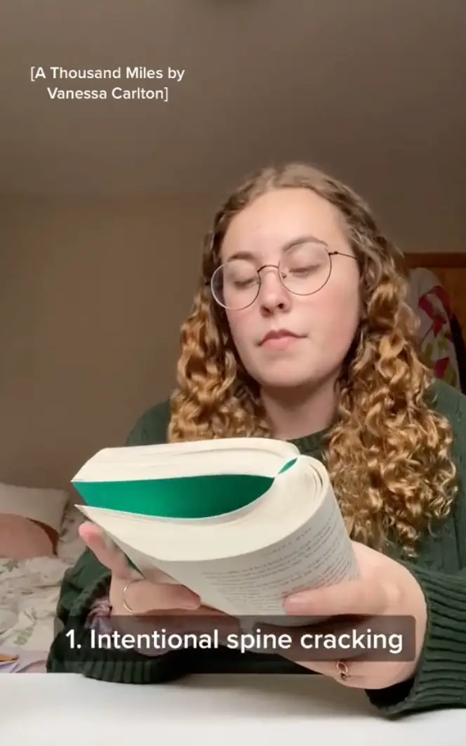 She revealed she intentionally cracks the spines of her books.