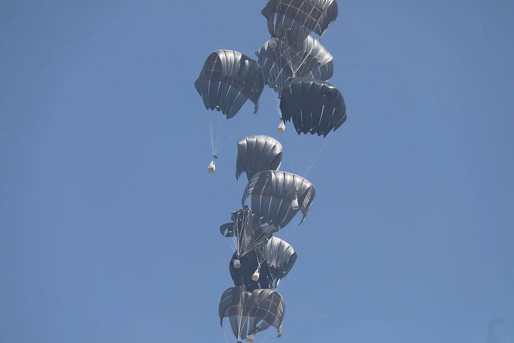 Packages containing food and other items were dropped into Gaza over the weekend (Anadolu / Getty Images)