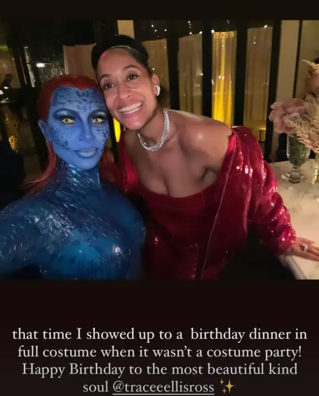 Kim turned up to Ross' party in her full outfit.